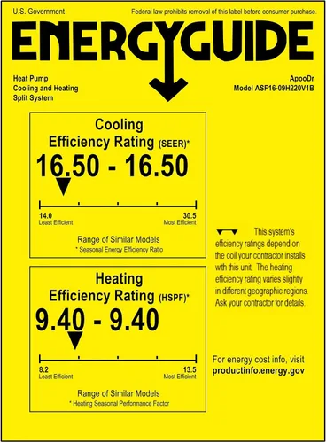 Vista 7 de 9000 BTU Mini Split Aire Acondicionado Sistema Inversor Sin Conductos 16.5 SEER con bomba de calor 220V, con kit de instalación