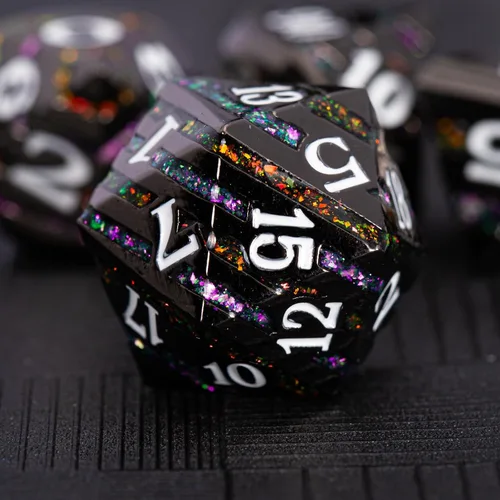 Vista 15 de Juego de dados de metal con incrustaciones de alta calidad, dados DND de aleación de zinc pesado para jugadores de rol serios