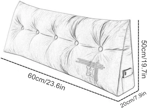 Vista 7 de HM&DX Almohada de lectura triangular con cuña para cabecero, almohada de respaldo de terciopelo con funda extraíble y bolsillos laterales