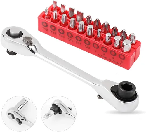 Vista 4 de Mini llave de trinquete de enchufe rápido de 1/4 pulgadas Varilla Destornillador Llave de punta doble