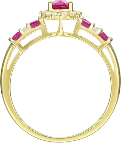 Vista 2 de Tirafina Anillo de diamante de piedra preciosa auténtica diseño alternativo de gemas y diamantes auténticos piedra central rodeada de halo