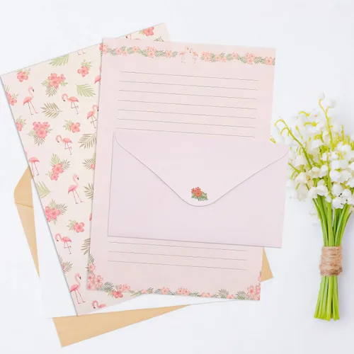Vista 3 de KSIWRE Juego de 54 piezas de papelería con sobres, 36 papeles de escritura + 18 sobres, bonito papel de papelería forrado para escribir cartas