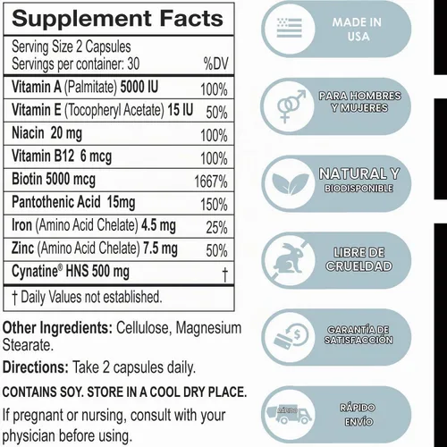 Vista 7 de Péptidos de colágeno y nutrición capilar + cinatina HNS + ácido hialurónico + biotina
