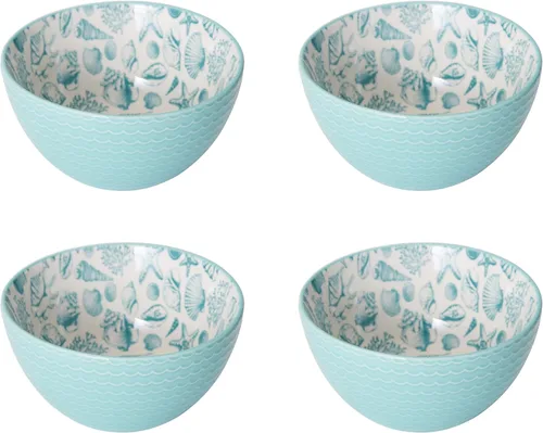 Vista 7 de Pfaltzgraff Venice - Juego de vajilla de gres de 16 piezas, servicio para 4, combinación de colores aqua y blanco, duradero y resistente a astillas