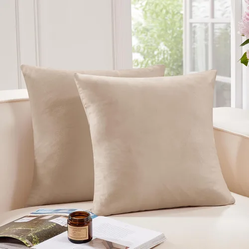 Vista 41 de Deconovo Juego de 2 fundas de almohada de pana suave con cremallera invisible, 16 x 16 pulgadas, color gris pardo, decoración del hogar para sofá