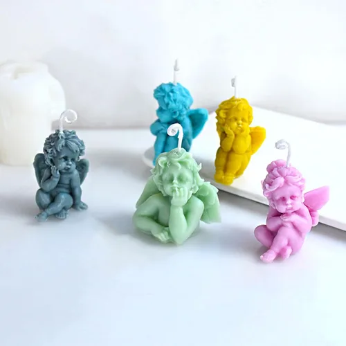 Vista 4 de 5 moldes de silicona de ángel 3D para velas de ángel, molde de jabón de querubines, molde de resina epoxi de silicona para chocolate, dulces