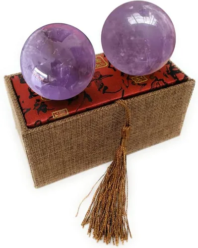 Vista 8 de Bolas Baoding de cristal de amatista de 1.4 pulgadas, pequeñas bolas curativas de cuarzo morado, bolas de mano para terapia de manos, alivio