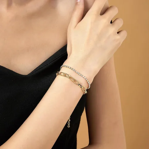 Vista 2 de Aprilery Pulseras de oro para mujer, delicadas pulseras de oro de 14 quilates con clip de papel con estaca ajustable en capas, joyería