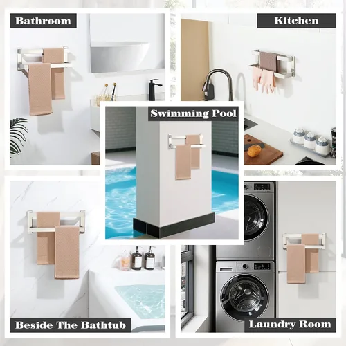 Vista 8 de Alise Barras de Toallas Dobles de 16 Pulgadas para Montar en Pared de Baño, Toallero de Doble Barra para Lavabo de Baño, Barra de Toallas de Acero
