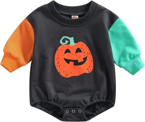Vista 74 de Ropa de Halloween para bebé niña, sudadera con estampado de calabaza, mameluco de burbujas, lindo traje de Acción de Gracias de otoño
