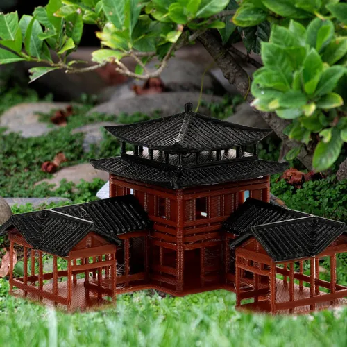 Vista 5 de B0D5DC8MHG Estatua japonesa en miniatura, decoración de pecera de plástico hecha a mano, adorno de jardín asiático, modelo de arquitectura antigua
