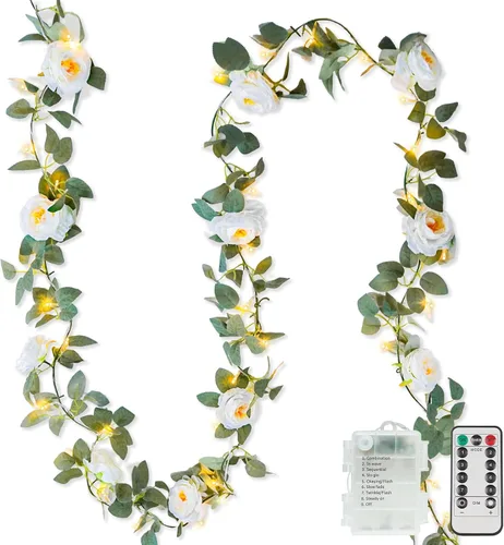 Vista 19 de suddus Willow Vine con luces de hadas funciona con pilas, 12 pies 40 luces LED artificiales con control remoto, cadena de luces colgantes