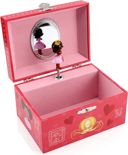 Vista 3 de FALUOS Joyero musical con bonita caja de música de princesa giratoria estuche de almacenamiento de joyas el mejor regalo de juguetes para niñas