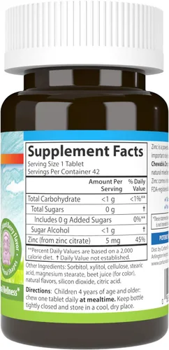Vista 2 de Carlson - Zinc masticable para niños, 5 mg, apoyo inmunológico, poder antioxidante, sabor natural de bayas mixtas, 42 tabletas