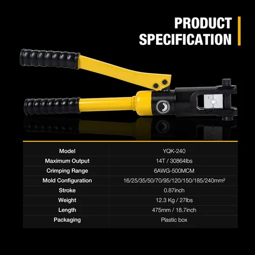 Vista 2 de Herramienta de prensado hidráulico 14T 6AWG-500MCM Herramienta de prensado de cables de 0.87 pulgadas Carrera hidráulica Lug Crimper eléctrico
