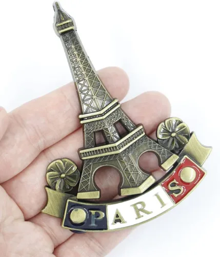 Vista 2 de Imán de nevera de metal 3D Torre Eiffel París Francia recuerdo decoración regalo imán nevera imanes