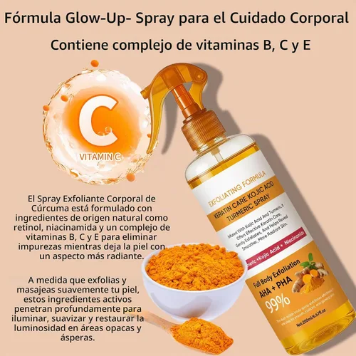 Vista 6 de Peel Shot Keratin Care Spray de Ácido Kójico y Cúrcuma 200ml, Spray Exfoliante de Cúrcuma con Retinol, Glutatión, Niacinamida, Vitamina B, C, E