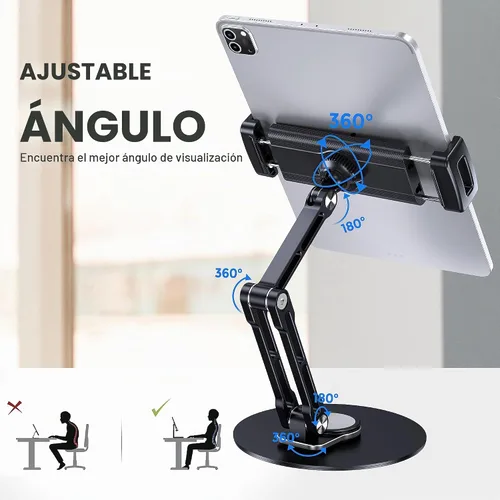 Vista 3 de Soporte para tableta para iPad, ajustable con base giratoria de 360 grados para escritorio, soporte giratorio de aluminio para tableta compatible