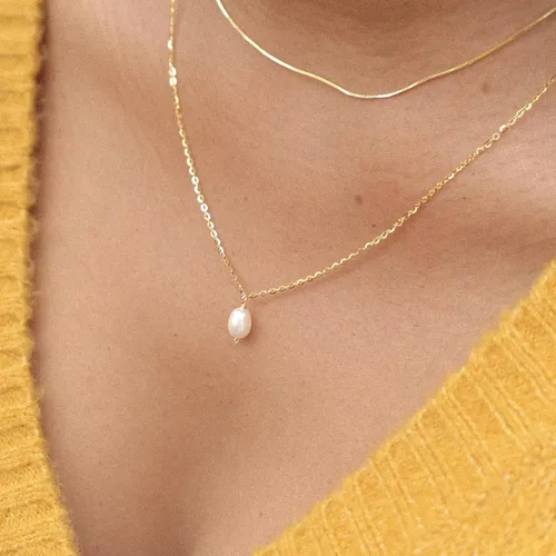 Vista 5 de Ieftop Collares de perlas para mujer, chapado en oro de 14 quilates, hecho a mano, delicado collar de cadena de perlas de agua dulce, collar