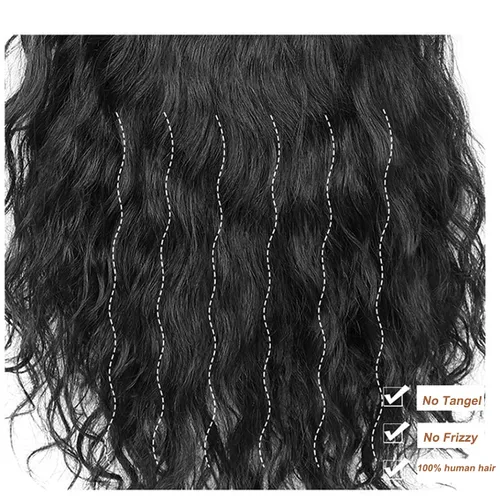 Vista 5 de Peluca de cabello humano rizado natural para mujer, con clip, 5.1 x 5.5 in, parte superior plateada, parte izquierda para cubrir pérdida de cabello