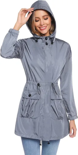 Vista 8 de Chaqueta impermeable para mujer casual ligera rompevientos con capucha para exteriores