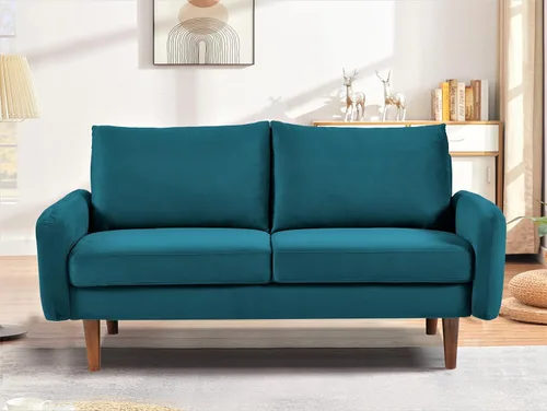 Vista 10 de Container Furniture Direct Kent Sofá biplaza de terciopelo para salas de estar modernas y espacios compactos, cómodo sofá de 2 plazas, muebles