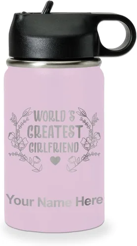 Vista 20 de LaserGram Botella de agua personalizada, World's Greatest Girlfriend, acero inoxidable de doble pared aislada al vacío con popote superior, regalo