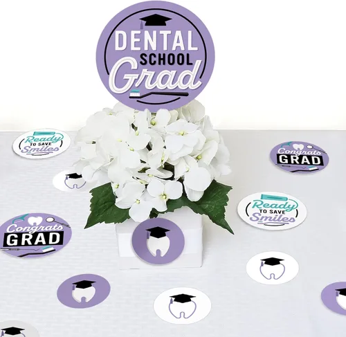 Vista 5 de Big Dot of Happiness Graduado de la escuela dental - Odontología e higienista fiesta de graduación confeti círculo gigante - Decoraciones de fiesta