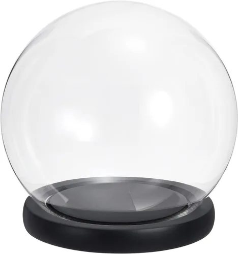 Vista 11 de PATIKIL Cúpula de cristal transparente Cloche de 4 pulgadas, vitrina de cristal con forma de globo, centro de mesa con base de madera natural