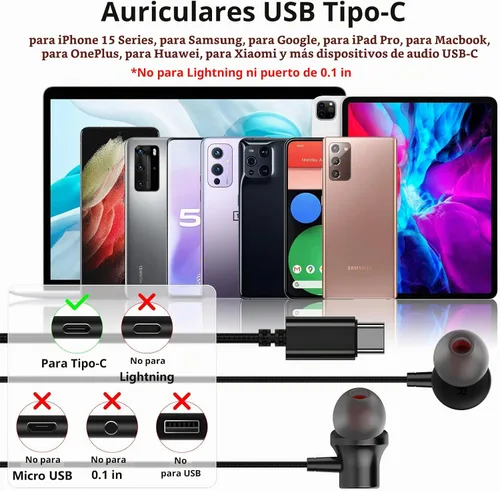 Vista 2 de Auriculares USB C tipo C con cable para iPhone 18 Pro Max 17 16 15 negro