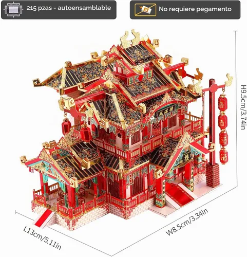Vista 3 de Piececool Rompecabezas 3D para adultos, kits de modelos de metal, rompecabezas de metal 3D de reataurant antiguo chino, rompecabezas de construcción