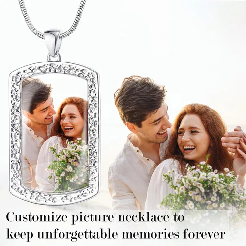 Vista 2 de Fanery Sue Personalized Picture Necklace for Men,Custom Text Jewelry Gift Plata - Collar con placa de identificación simple