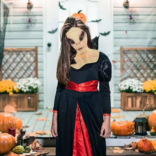 Vista 6 de Máscara de alienígena de cabeza completa para Halloween, terrorífico accesorio de disfraz de látex para eventos embrujados Am.07