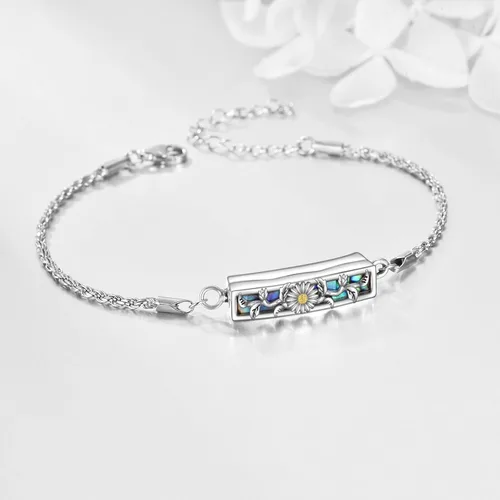 Vista 3 de ONEFINITY Pulsera de urna para cenizas, plata de ley 925, concha de abulón, colibrílibélulamariposagirasol, joyería de cremación para cenizas