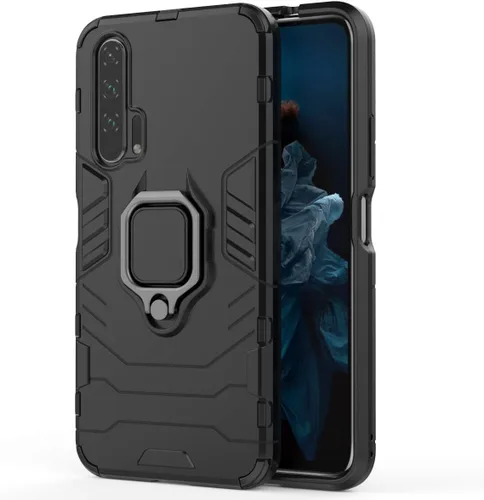 Vista 7 de LuluMain Compatible con Honor 20 Pro, soporte de anillo de metal a prueba de golpes duro (funciona con soporte magnético para automóvil), funda Negro