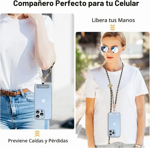 Vista 2 de MoKo Correa cruzada de cadena para teléfono con correa de muñeca y parches Universal Phone Chain for iPhone, Samsung, Most Smartphones, Neck Strap