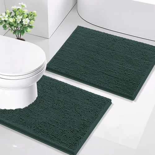 Vista 141 de Juego de alfombras de baño Smiry de 2 piezas, suave alfombra absorbente de chenilla y juego de alfombra en forma de U para inodoro, alfombra de baño