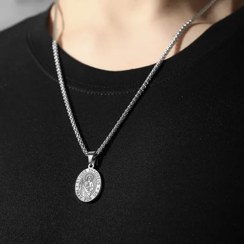 Vista 4 de RS Saint St MichaelChristopherJudeBenedictJosephAnthony Medal Necklace for Boys Men 24 In Religious gifts