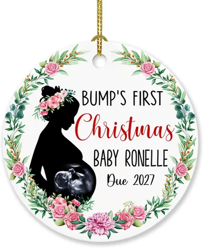 Vista 19 de Adorno personalizado para bebé que llega 2027, adorno de Navidad de Bump, elige el nombre del bebé y el año de Navidad para el nuevo abuelo abuela