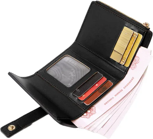 Vista 4 de AOXONEL Billetera pequeña de cuero para mujer, carteras Rfid para mujer, billetera triple plegable, compacta con ranuras para tarjetas y bolsillo