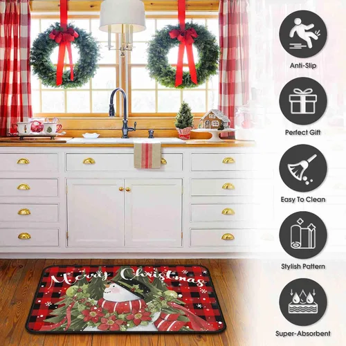 Vista 7 de 2 Piezas Alfombras y Tapetes de Cocina de Navidad para Piso con Base Antideslizante Tapete Feliz Navidad Decoración de Cocina Anti Fatiga