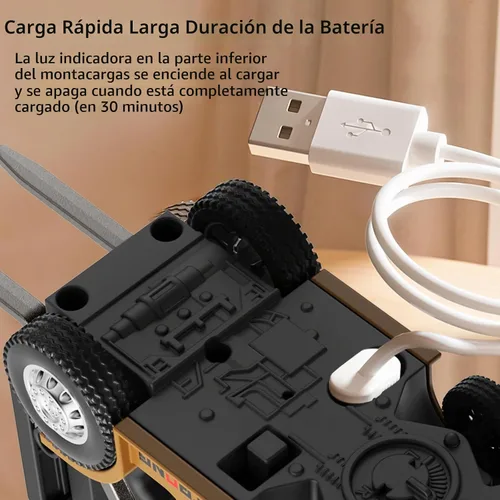 Vista 5 de cxjoigxi Mini carretilla elevadora RC, juguetes de camión carretilla elevadora 1/64 recargables, aplicación y control remoto, 2 en 1 transformable