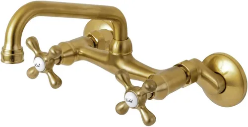 Vista 10 de Kingston Brass KS213C Kingston - Grifo de cocina con dos manijas para montaje en pared, cromo pulido