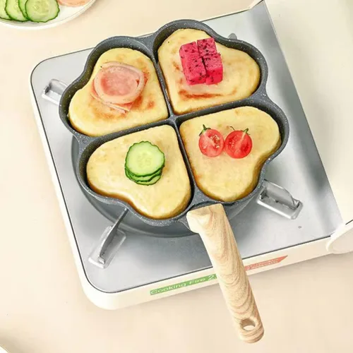 Vista 9 de Hemoton Sartén para tortilla de huevo para desayuno, sartén con forma de corazón para panqueques con asa, adecuada para estufa de gas y utensilios