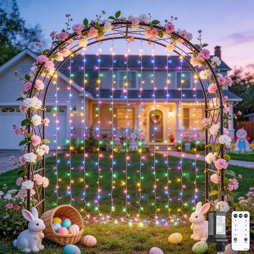 Vista 7 de JMEXSUSS 200 luces LED de cortina rojas, blancas y azules, 6.5 pies x 6.5 pies, 4 de julio, luces USB enchufables, 8 modos patrióticos de cortina