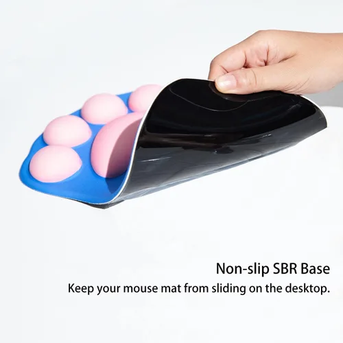 Vista 3 de Alfombrilla de mouse ergonómica con diseño de pata de gato, con soporte para muñeca, gel de silicona, diseño lindo y kawaii, azul y rosa, hogar