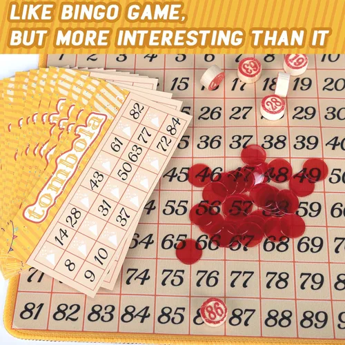 Vista 4 de Extguds Juego de bingo de Tombola, Vintage Tombola Italiano, Lotería rusa con número 1-90 para lotería, para hasta 24 jugadores