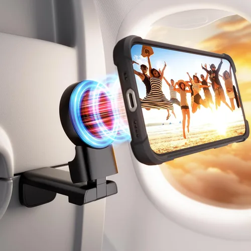 Vista 13 de Klearlook - Paquete de 2 soportes universales para teléfono de avión, soporte giratorio de 360° para mesa y escritorio de bandeja de avión, soporte