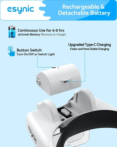 Vista 5 de eSynic Lupas recargables tipo C con aumento de hasta 14 aumentos con 5 lentes intercambiables, 3 luces LED con 2 niveles de brillo ajustables, Blanco