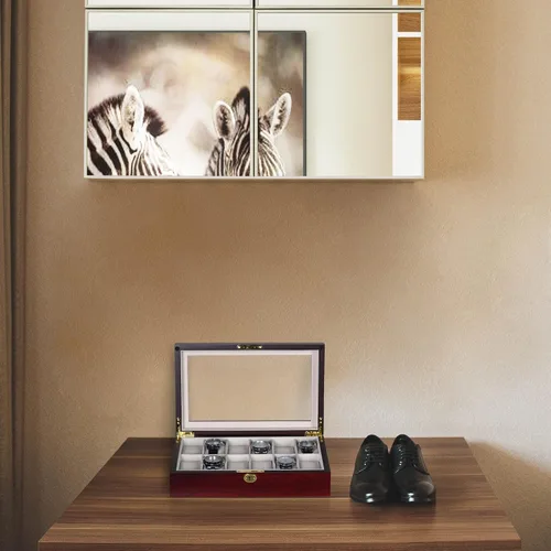 Vista 5 de Yescom estuche de madera para relojes, caja organizadora, regalo de Navidad para hombresmujeres